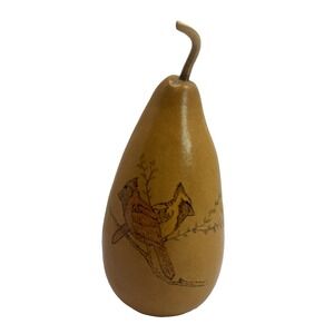 Signed Hand Painted Cardinal Bird Gourd Figurine  6 Inch Christmas Holiday